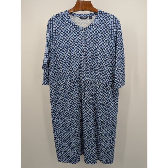 NWT Lands' End Blue & White Floral Night Gown Size 1X 16W-18W 3/4 Sleeve Pajamas - Picture 1 of 5